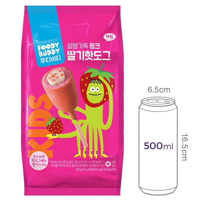 [푸디버디] 설렘가득 핑크 딸기핫도그 300g (50g*6입)