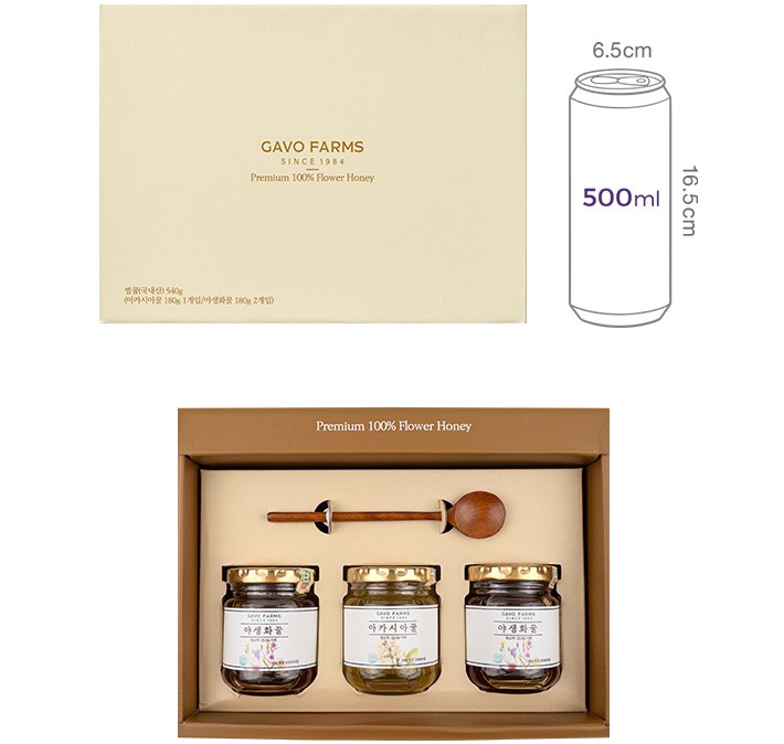 [가보팜스] 프리미엄 꽃꿀 3구 선물세트 (야생화꿀 360g + 아카시아꿀 180g)