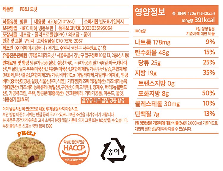 [올드페리도넛] PB&J 도넛 (210g X 2개입)