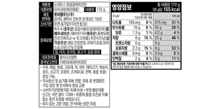 [롯데] 도리토스 양념갈비치킨맛 172g