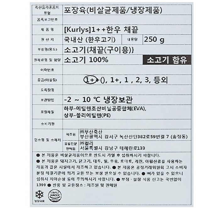 [Kurly's] 1++ 한우 채끝 250g