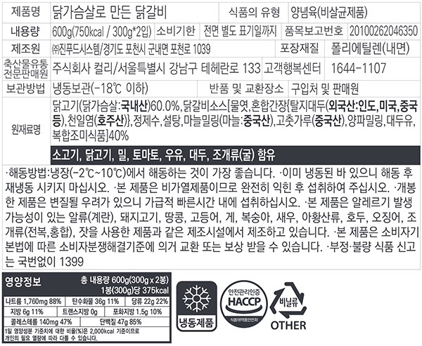 [KF365] 닭가슴살로 만든 닭갈비 600g (300g*2ea)