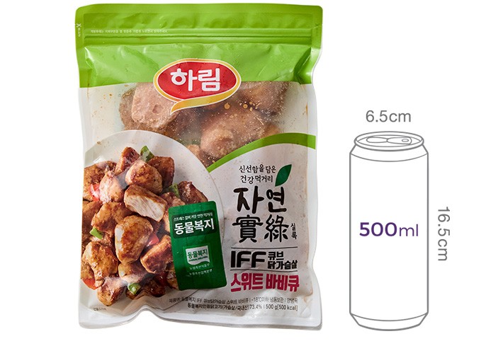 [자연실록] 동물복지 소스 닭가슴살 큐브 스테이크 스위트바비큐 500g(냉동)