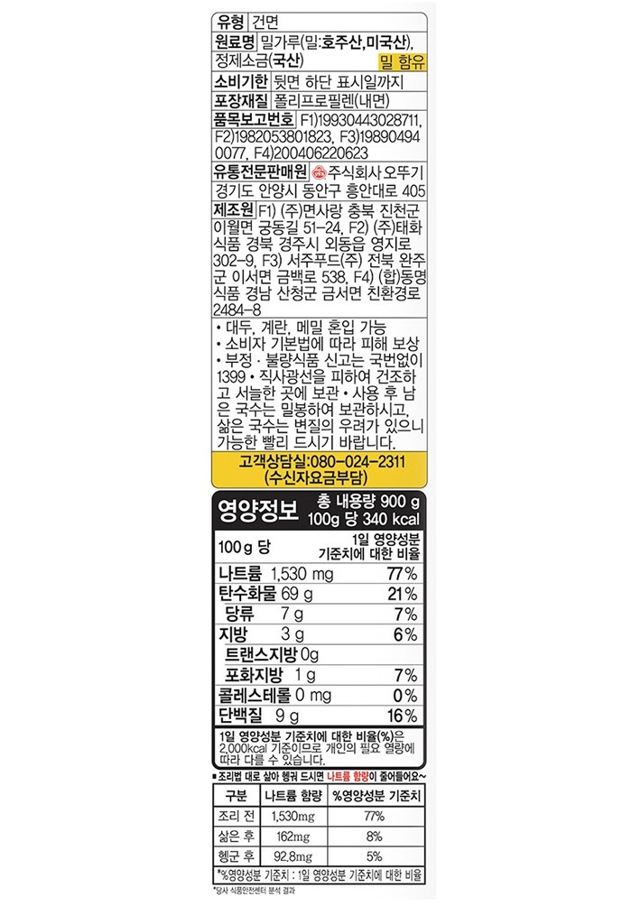 [오뚜기] 옛날국수 중면 900g