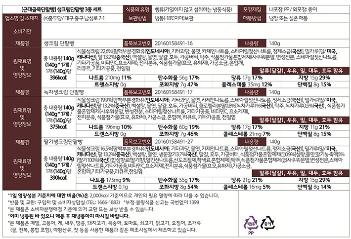 [근대골목단팥빵] 생크림단팥빵 3종 세트 420g