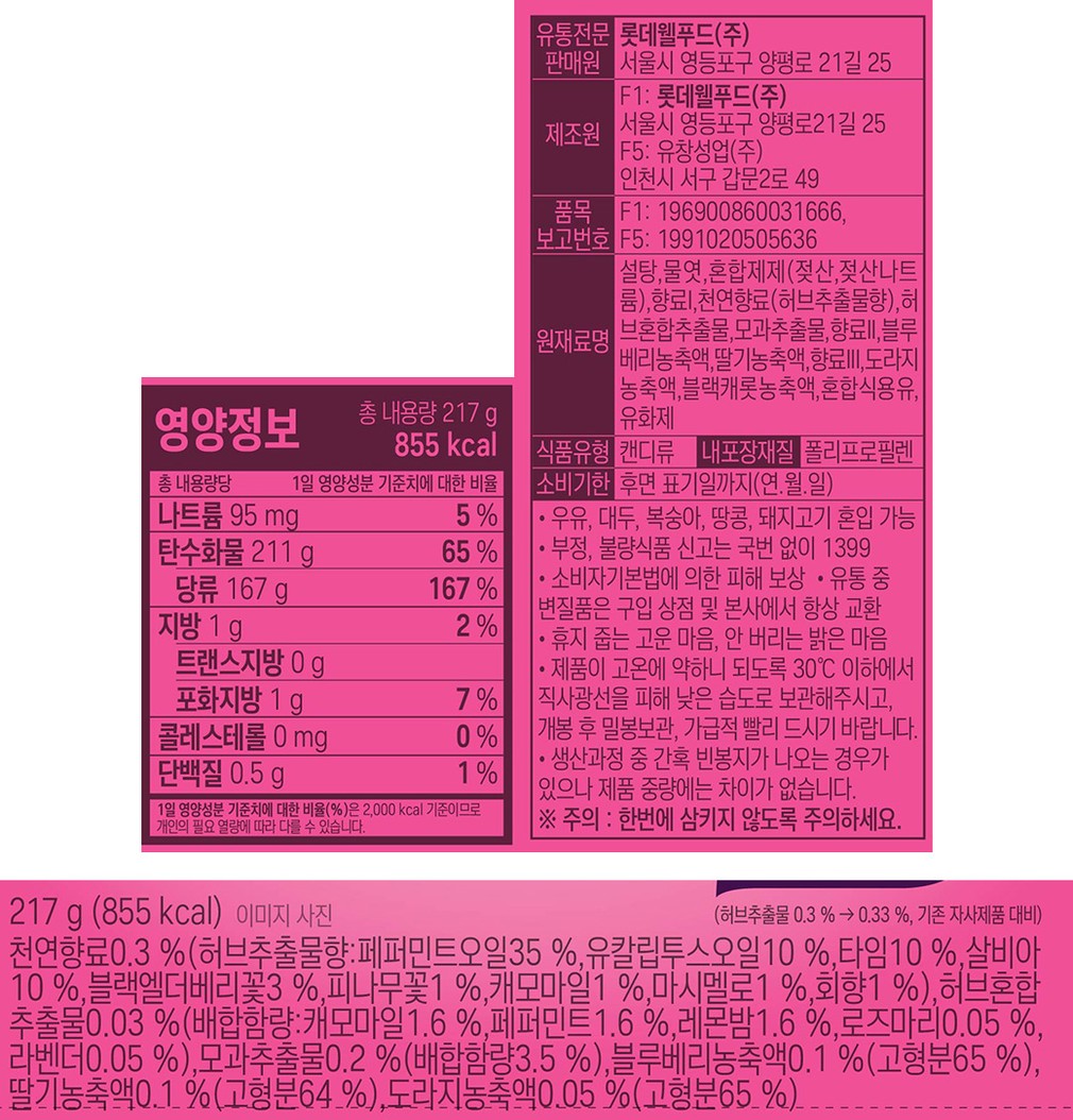 [롯데] 목캔디 믹스베리 파우치 217g