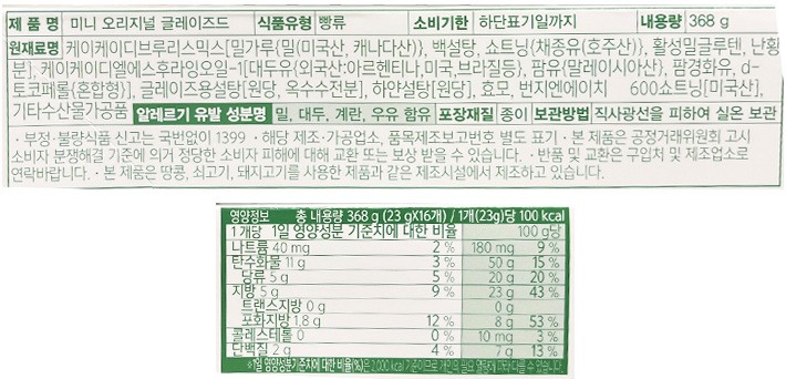 [크리스피크림도넛] 미니 오리지널 글레이즈드 (23g X 16개)