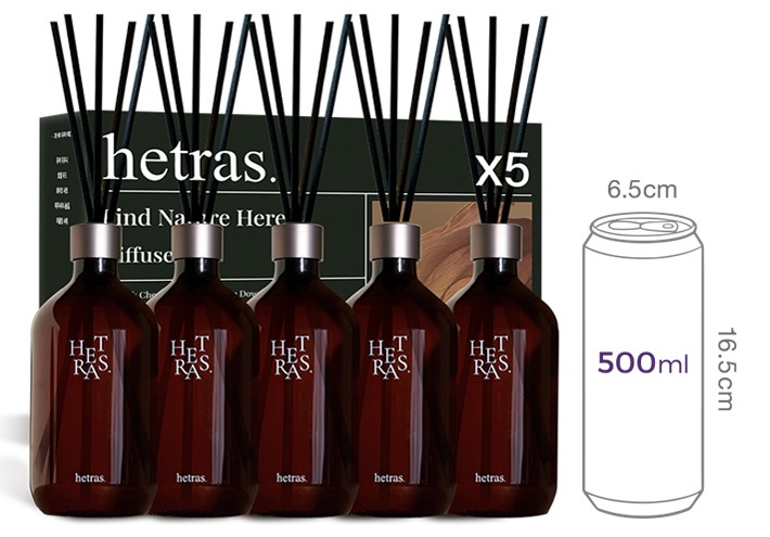 [헤트라스] 프리미엄 디퓨저 500ml x 5개입 - 그린세트