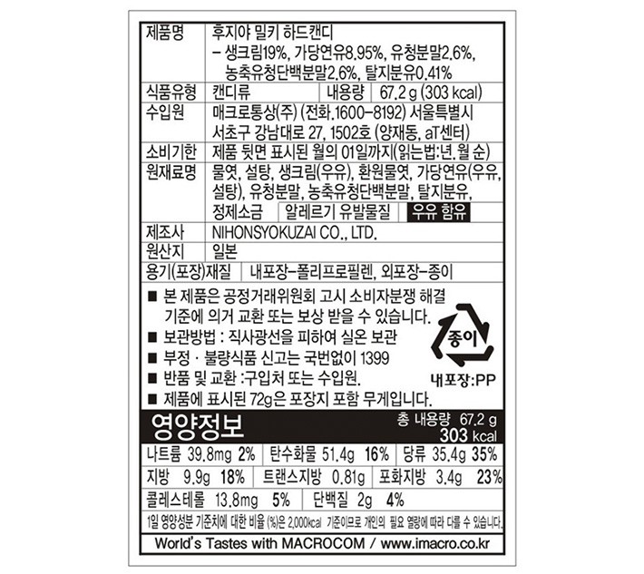 [후지야] 밀키 하드캔디 67.2g