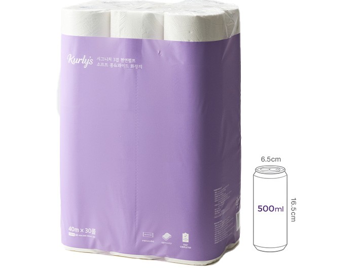 [Kurly's] 시그니처 3겹 천연펄프 소프트 롱 & 와이드 티슈 (40m X 30롤)