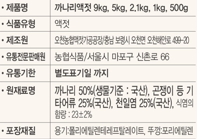 [농협] 까나리액젓 500g(국산)