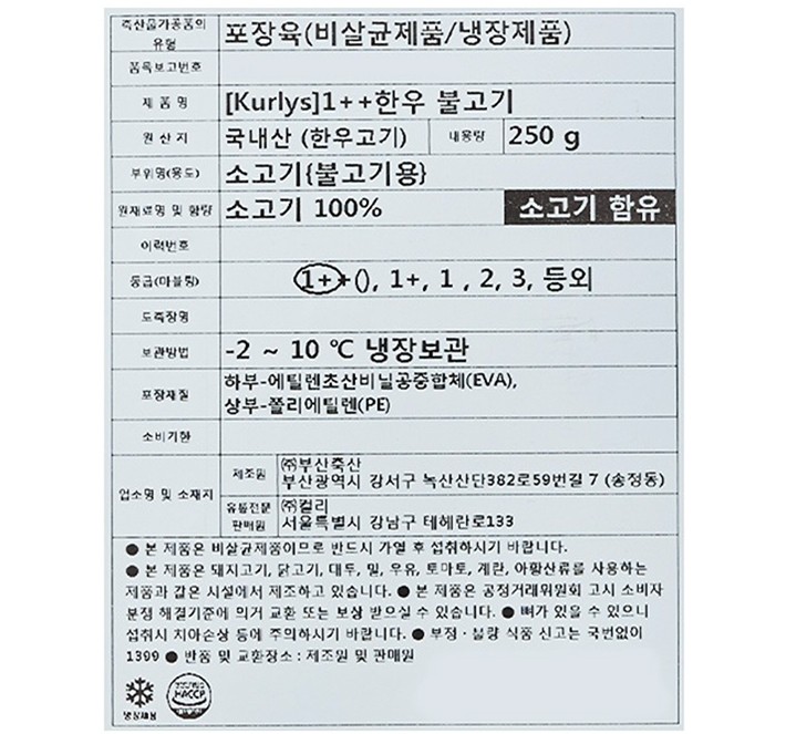 [Kurly's] 1++ 한우 불고기 250g