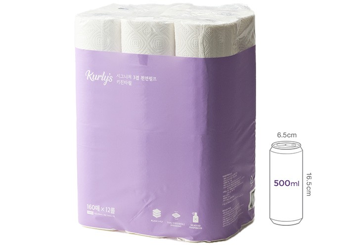 [Kurly's] 시그니처 3겹 천연펄프 키친타월 (160매 X 12롤)