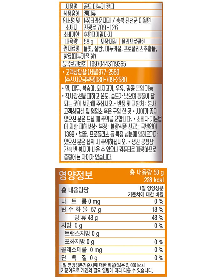 [크라운] 골드 마누카 캔디 58g