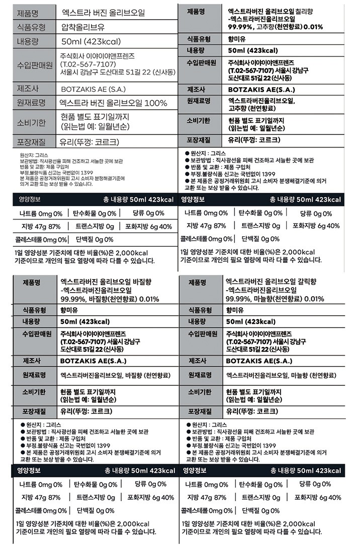 [이야이야앤프렌즈] 미니 오일 4종 세트 (50mLX4병)