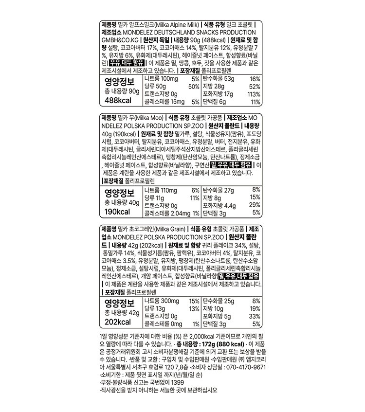 [밀카] 알프스 밀크 버라이어티 세트 172g