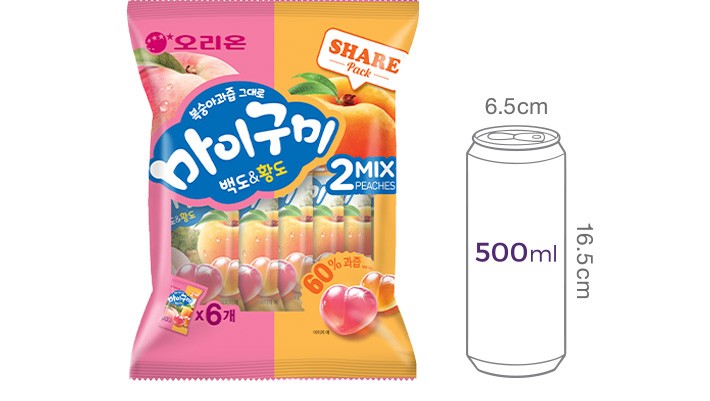 [오리온] 마이구미 복숭아 번들팩 (43.2g x 6봉지)
