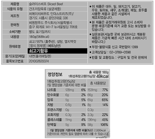 [비첸향] 슬라이스비프 180g
