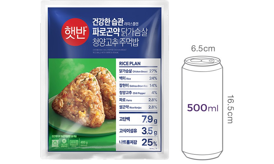 [햇반] 파로곤약 닭가슴살 청양고추 주먹밥 (4개입)