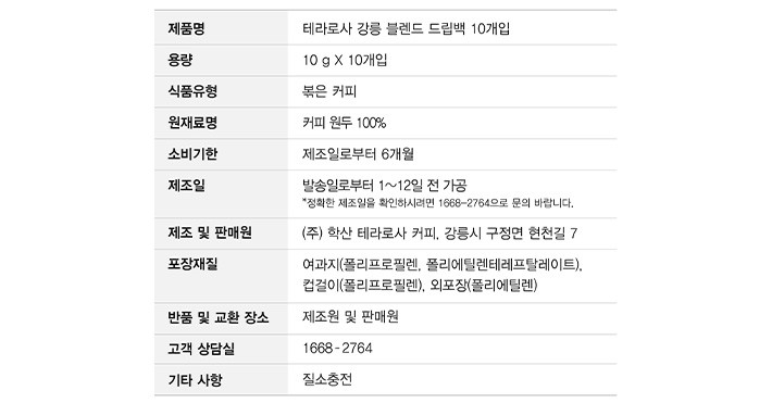 [테라로사] 드립백 강릉블렌드 (10g X 10개)
