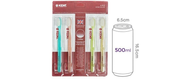 [켄트] 콤팩트 초극세모 칫솔 4개입 세트(헤드길이 2.7cm)