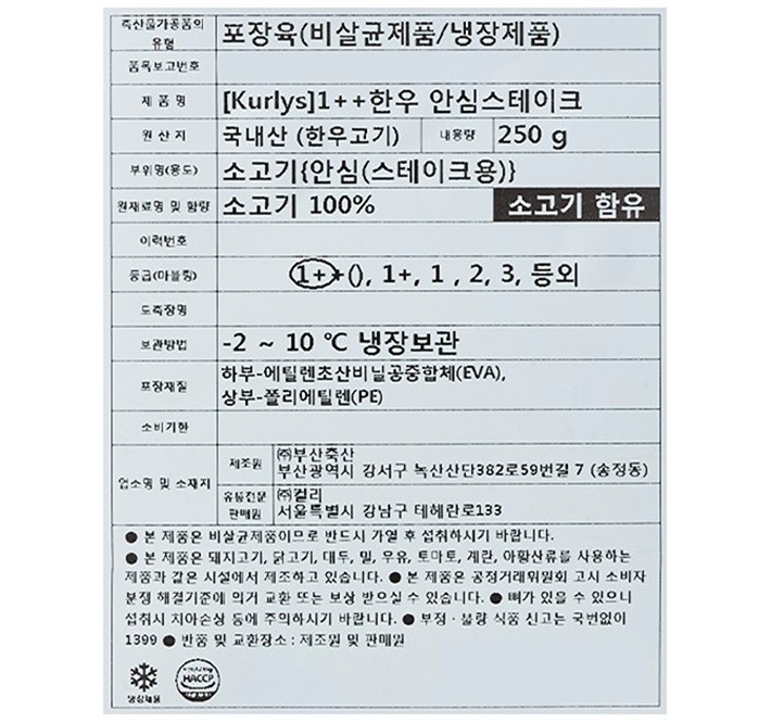 [Kurly's] 1++ 한우 안심 스테이크 250g