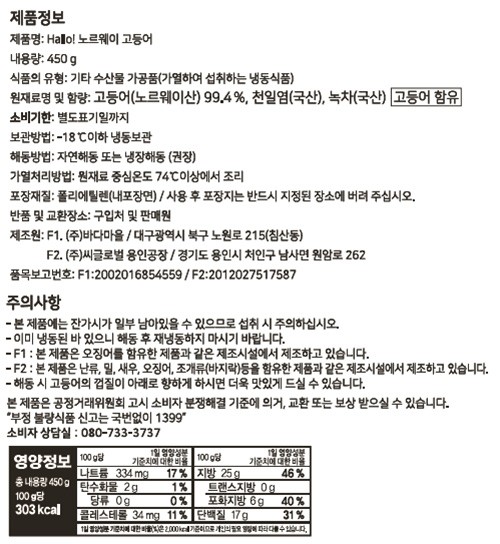 [컬리멤버스] [Hallo!] 노르웨이 고등어 130~160g X 3입 (냉동)