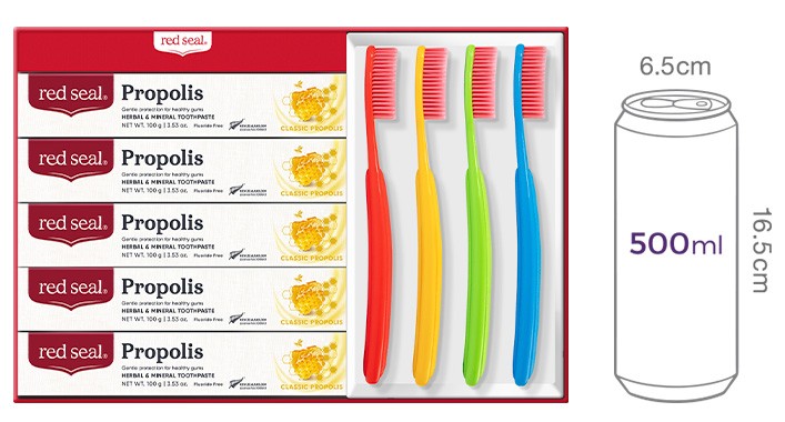 [레드씰] 치약 칫솔 선물세트 (프로폴리스 치약 100g*5EA + 그래핀모 칫솔*4EA)