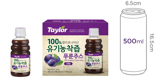 [테일러] 유기농 착즙 푸룬주스(180mL X 3개입)