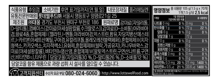 [롯데] 졸음번쩍껌 제로제로(트윈리필) 105g