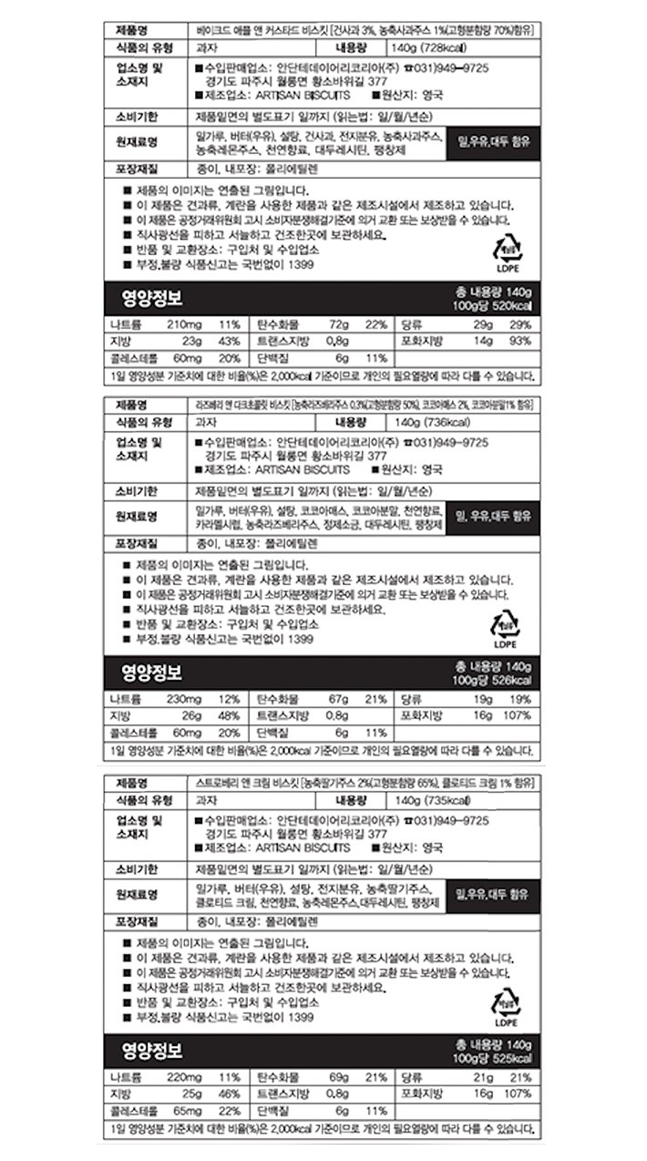 [아티장비스킷] 티를 위한 비스킷 선물세트 420g 