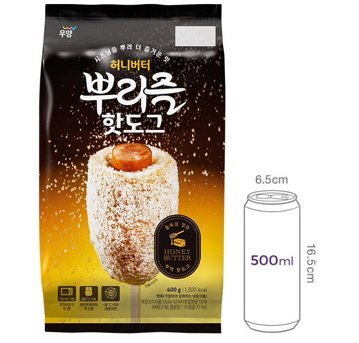 [우양] 허니버터 뿌리즐 핫도그 400g (100gX4개입)