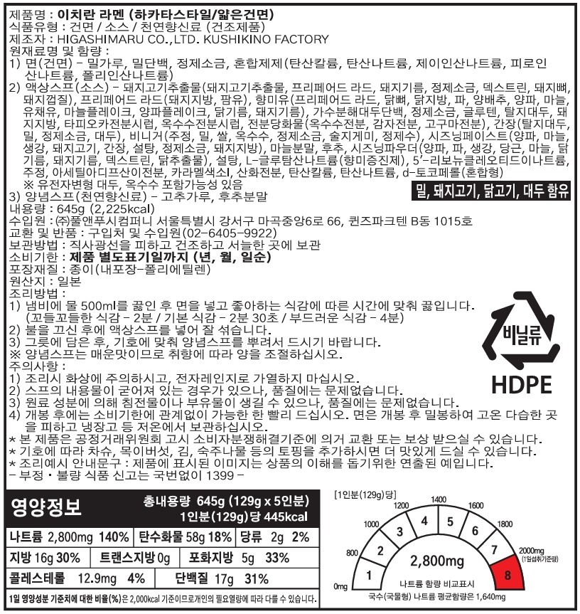 [이치란] 돈코츠 라멘 5입