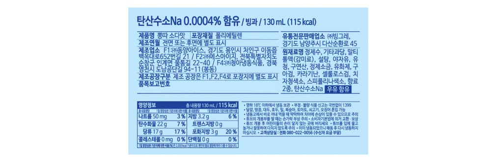 [빙그레] 뽕따 소다맛 (130mL X 5개)