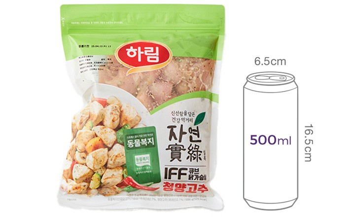 [컬리멤버스] [자연실록] 동물복지 닭가슴살 큐브 스테이크 청양고추 500g(냉동)