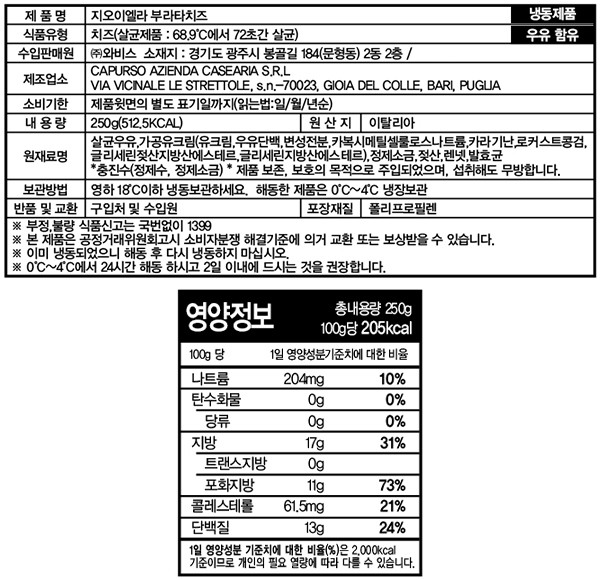 [지오이엘라] 수제 미니 부라타 (50g X 5입)