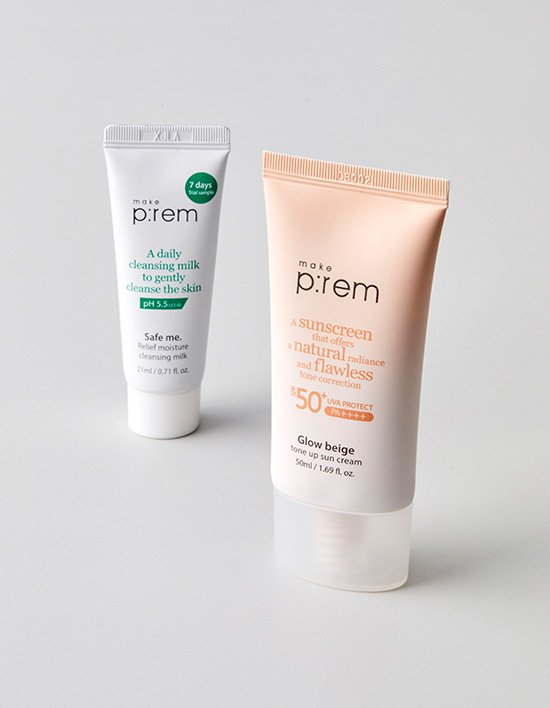 [메이크프렘] 글로우 베이지 톤업 선크림 50ml+클렌징밀크 21ml 증정