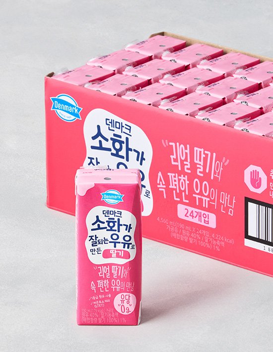 [덴마크] 소화가 잘되는 우유로 만든 딸기우유 (190mL X 24입)