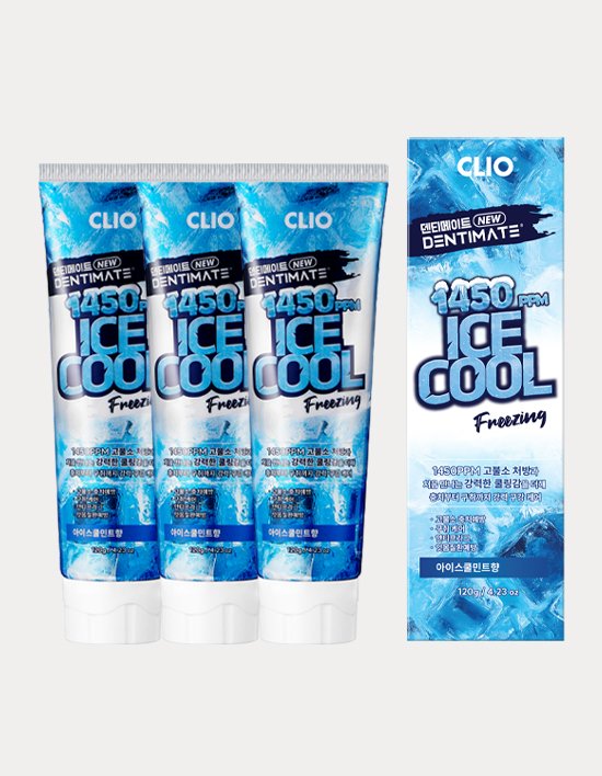 [크리오] 덴티메이트 뉴 1450고불소 아이스쿨 치약 120g 3입
