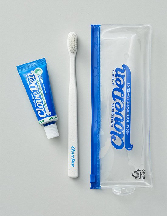 [클로브덴] 비건 치약 여행용 파우치 세트 (칫솔+미니치약+전용파우치)