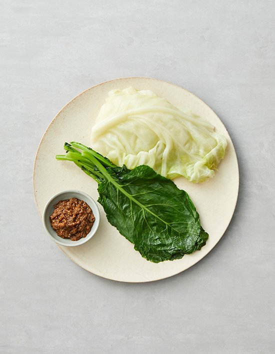 [진실된손맛] 양배추케일쌈과 견과강된장