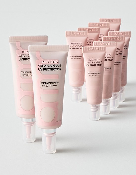 [프리메라] (2+2혜택) 리페어링 세라캡슐 UV 프로텍터 톤업 프라이밍 듀오 기획세트 (본품 40ml*2개, 증정 10ml*8개)
