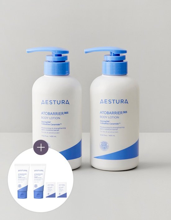 [에스트라] 아토베리어365 바디 로션 400ml 2개 세트 (+바디로션 50ml*2+5ml*2 추가 증정)