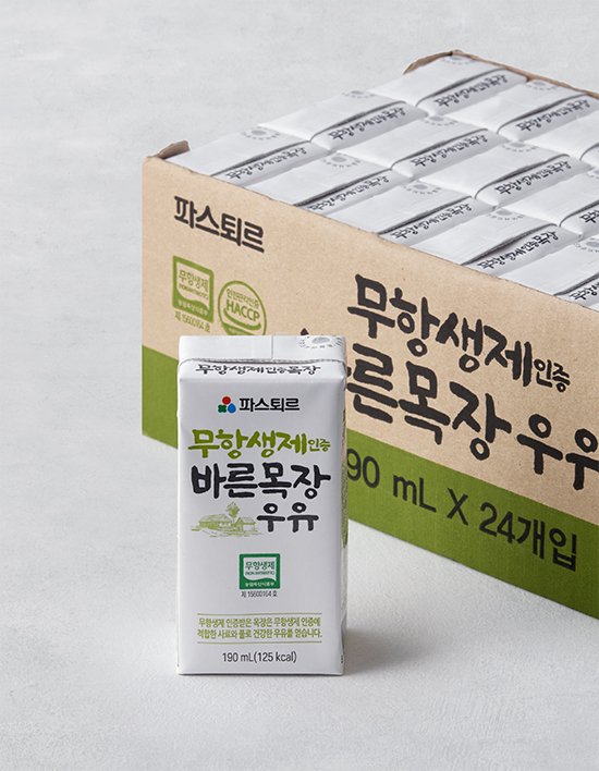 [파스퇴르] 바른목장 무항생제 우유 (190mL X 24입)