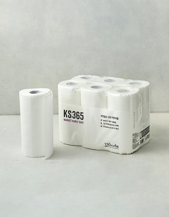 [KS365] 2겹 천연펄프 키친타월 (130매 X 6롤)